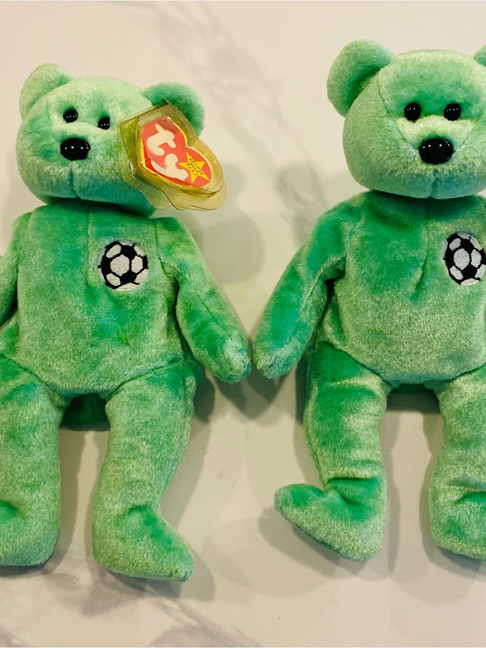 Ty Green Beanie Baby Pair with Soccer Patch - Green Plush Bears
